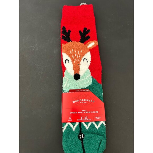 Mens Wondershop Super Soft Crew Socks Reindeer Size 6-12 Cotton Blend Christmas - Picture 1 of 10